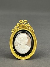 Antique Shell Cameo FLORA Brooch Mounted in Gilt Bronze 2 7/8” Miniature Frame