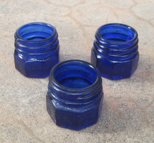 Vintage Cobalt Blue 3 Noxzema 1 3/8" tall Small Glass Jars  8-sided