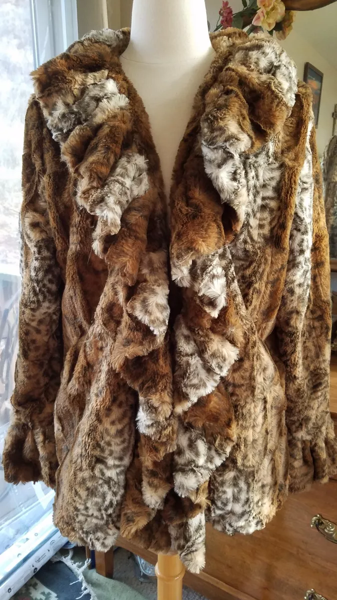 Damselle New York Faux Fur Brown Luxury Ruffled Jacket size M | eBay