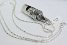 Solid 925 Sterling Silver Women's 2" Security Whistle Dog Pendant 24" Necklace