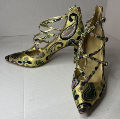 Marc Fisher Paisley Danger Strappy 3 Heels - Size 10 - Cute Gold Metallic Pumps