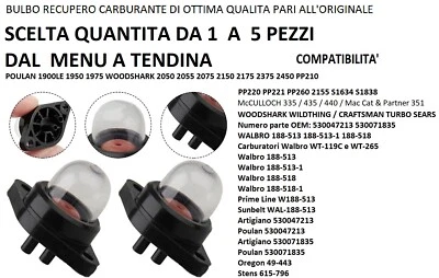 VIBRATITE POMPETTA BENZINA WALBRO EFCO OLEOMAC CRAFTSMAN JONSERED 2035 FLORABEST FBKS4614