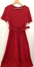 SHEIN Red Ponte Knit Fit & Flare Maxi Dress Belted Stretch Size L