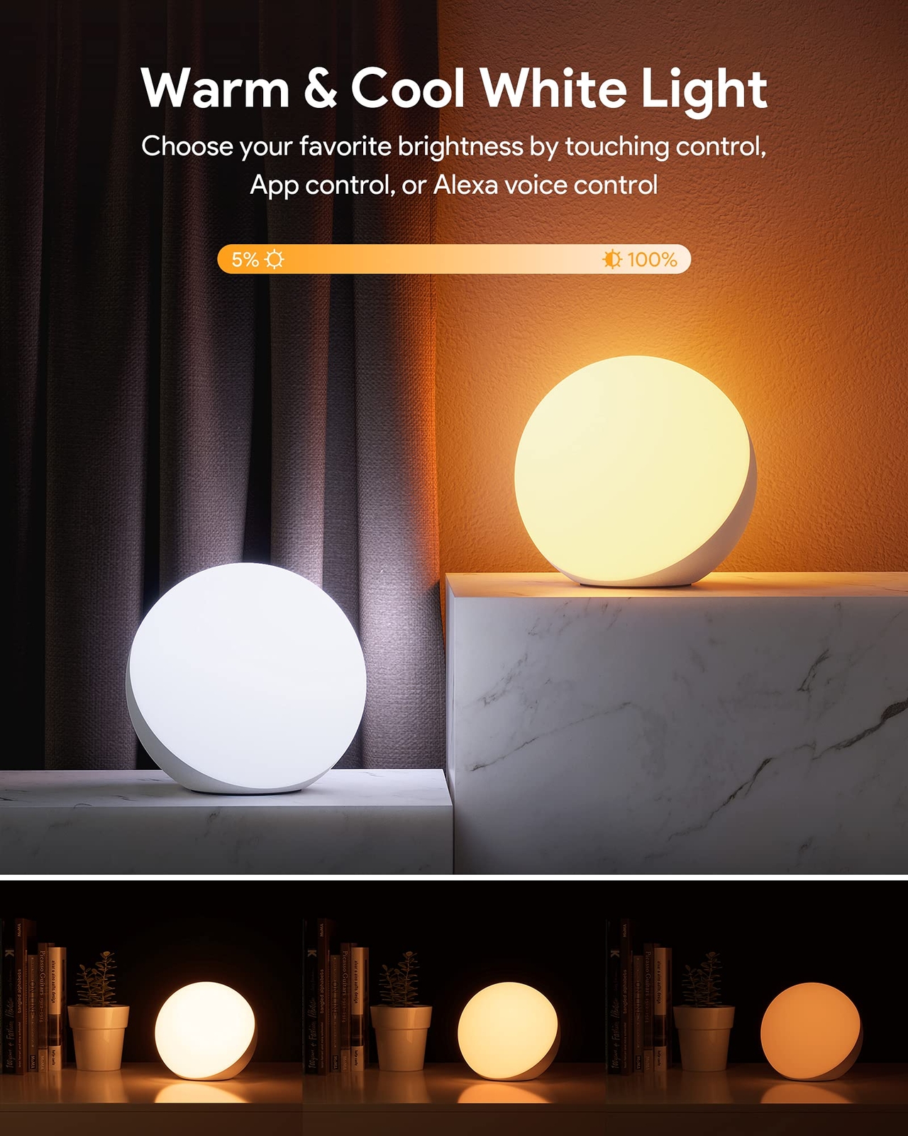 Smart Table Lamp with App/Voice Control, Dimmable RGB LED Touch Lamp