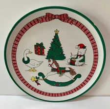 Vintage Taipro Christmas Round Melamine Tray Platter Tree Rocking Horse Bear