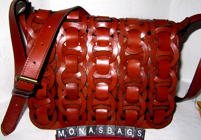 Patricia Nash Round Chain Link Tan & Gold Leather Crossbody Handbag NWT $299