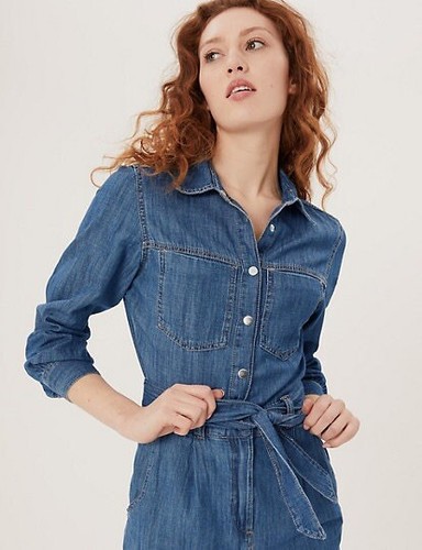 MARKS AND SPENCER COTTON DENIM BELTED 