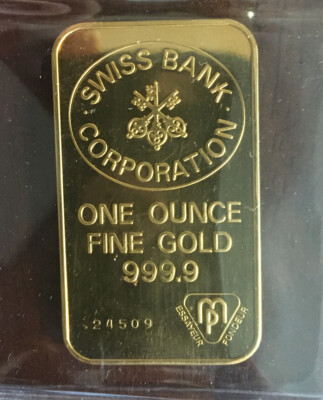 Vintage Swiss Bank Corporation 1 oz. .999 Gold Bar Nice Rare