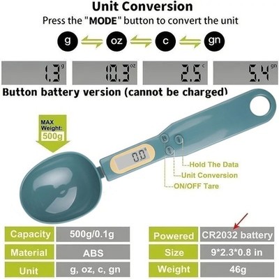 Löffelwaage in Mint Grün digital Küchenwaage Messlöffel 1 - 500 g Gramm