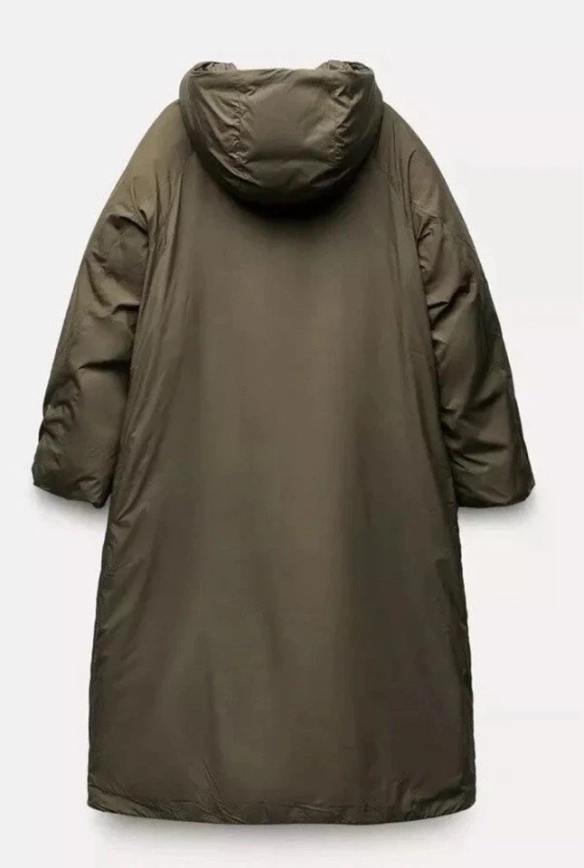 Zara Zw Collection Long Puffer Jacket Khaki Size S Ref  0518/255/515 - Image 3 of 4