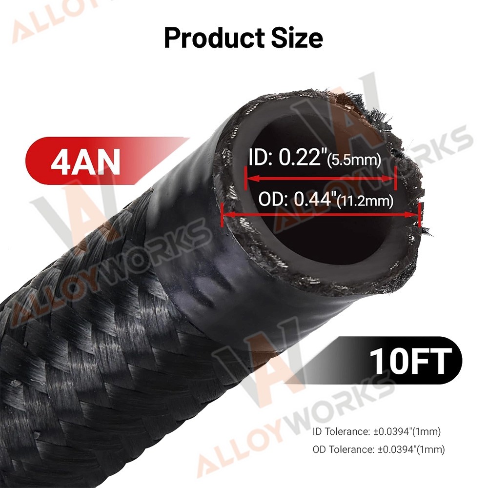 New 4AN Fuel Line Kit,AN4 Braided Nylon Fuel Hose CPE 10FT Black