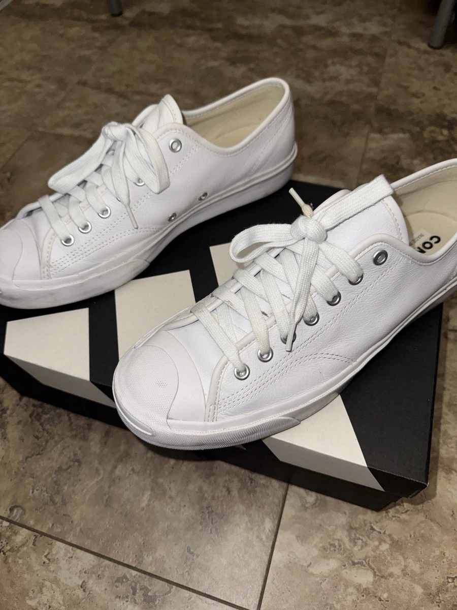 Converse Jack Purcell Weiß Leder Niedrig Turnschuhe Schuhe Herren Größe 9,5