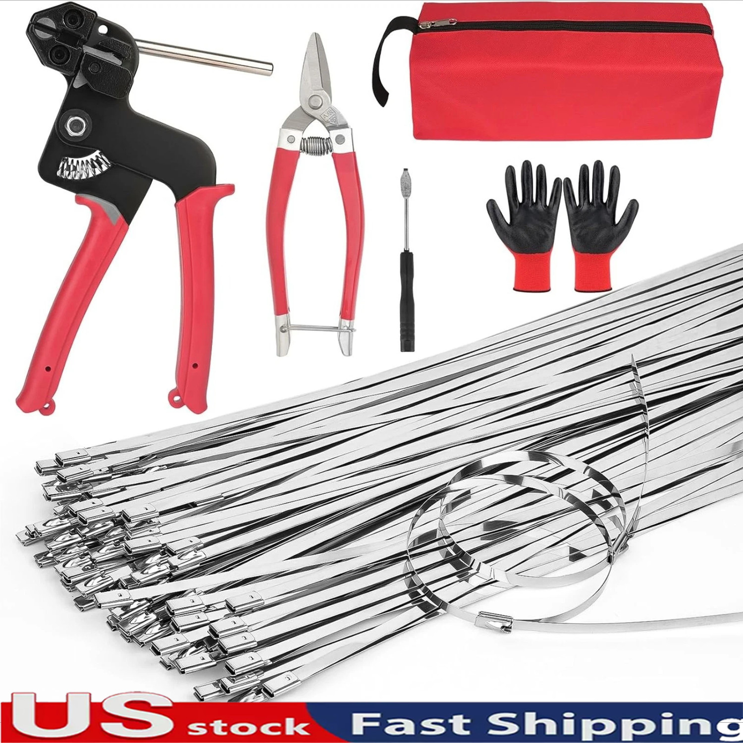 Metal Cable Tie Gun Kit,Zip Tie Tool With 100pc 11.8" Stainless Steel Cable Ties