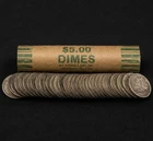90% Silver Dime Roll. Mixed Mercury & Roosevelt, 50 dimes total, $5 face value.