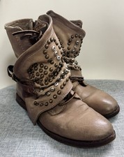 A.S.98 Airstep Stiefeletten Bikerboots Beige Grau Gr. 39 mit Schnallen & Nieten
