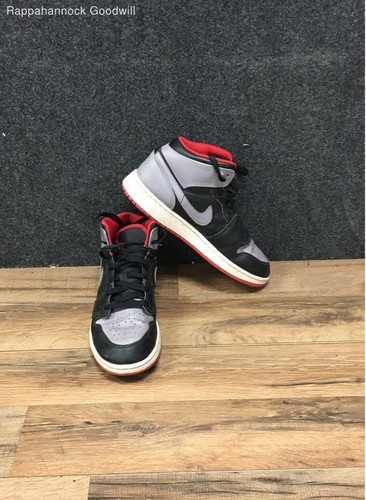 Nike Air Jordan 1 Mid GS Grey Black Red Youth Sneakers Size 7Y