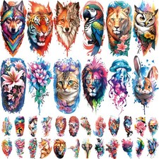 77 PCS Temporary Tattoos Adult Kids, 17 Flower Lion Tiger Large, Orange