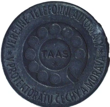 RARE - BOHEMIA & MORAVIA PUBLIC TELEPHONE TOKEN - TAAS TAAG - 25 mm - EC 7919