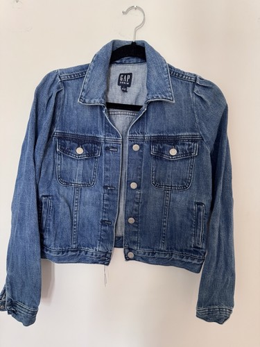 Gap Womens Blue Solid Button Front Denim Jacket w/ Pockets Regular Fit Size S