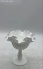 Pressed Milk Glass Hobnail Pedestal Dish White Ruffled Rim Compote Vintage