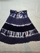 Fashion Bug Women's L Navy Blue White Tie Dye Tiered Boho Skirt Y2K