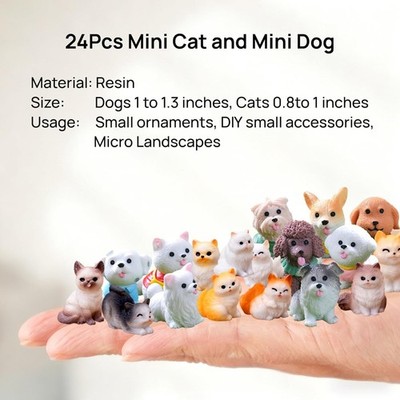 24 Pcs Mini Cat Dog Figurines Set, Cute Realistic Resin Animal Models & Cake ...