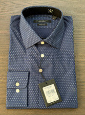 John Varvatos Signature Tailored Shirt Men's Large 16L 34/35 Navy Blue AOP NWT