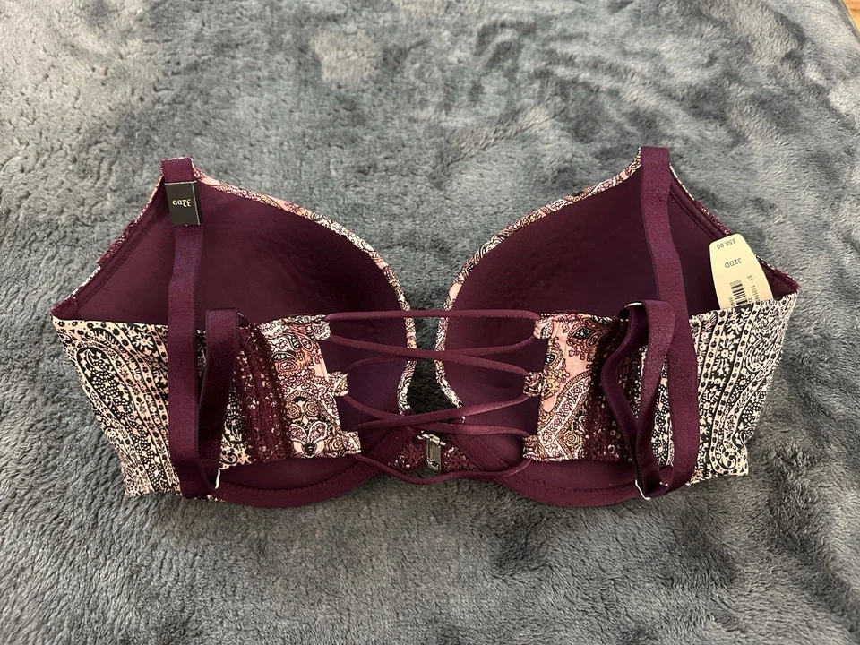 Victoria’s Secret Very Sexy Push Up Bra Set Plum Paisley 32DD & S NWT - Image 3 of 4