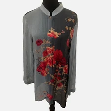 Citron Santa Monica Silk Sheer Floral Tunic Top Floral Ethereal Coquette Large