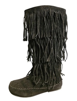 Pierre Dumas Apache-4 Fringe Moccasin Fashion Boots Women 6M Boho Festival 