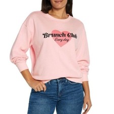 Wildfox Brunch Club Everyday Pink Sweatshirt Size XS Oversized NWT