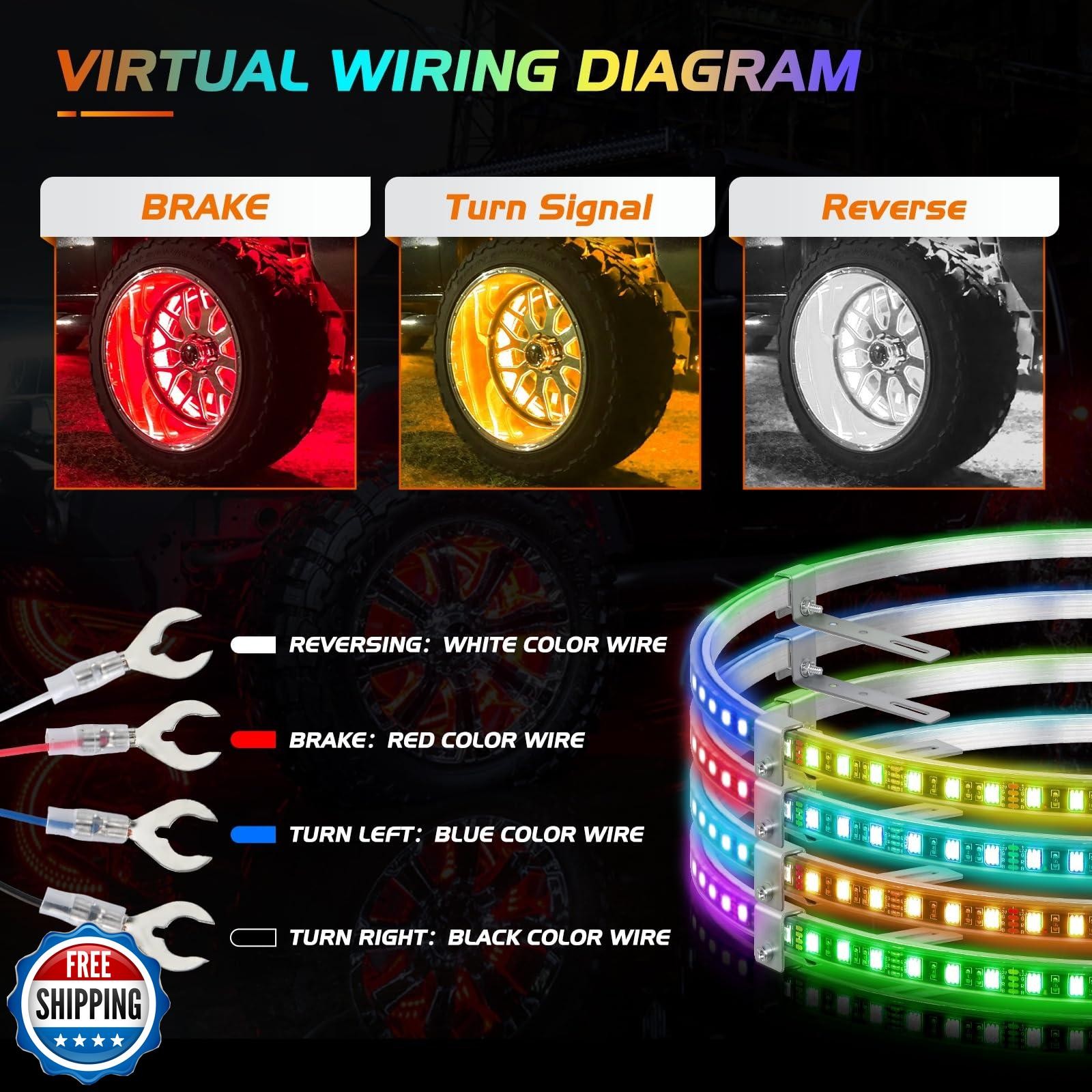 Nilight 4PCS 17.5inch LED Wheel Ring Lights RGB with APP and Remote Control N