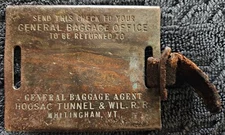 Hoosac Tunnel & Wilmington RR Whitingham VT heavy stamped-brass baggage tag