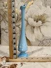 VINTAGE FENTON CABBAGE ROSE BLUE SLAG GLASS SWUNG FOOTED BUD VASE 10"