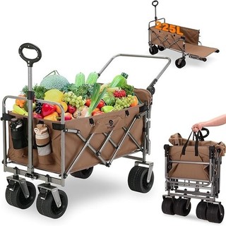 225L Festival Trolley Brown with Brakes Push/Pull Beach Cart Adjustable