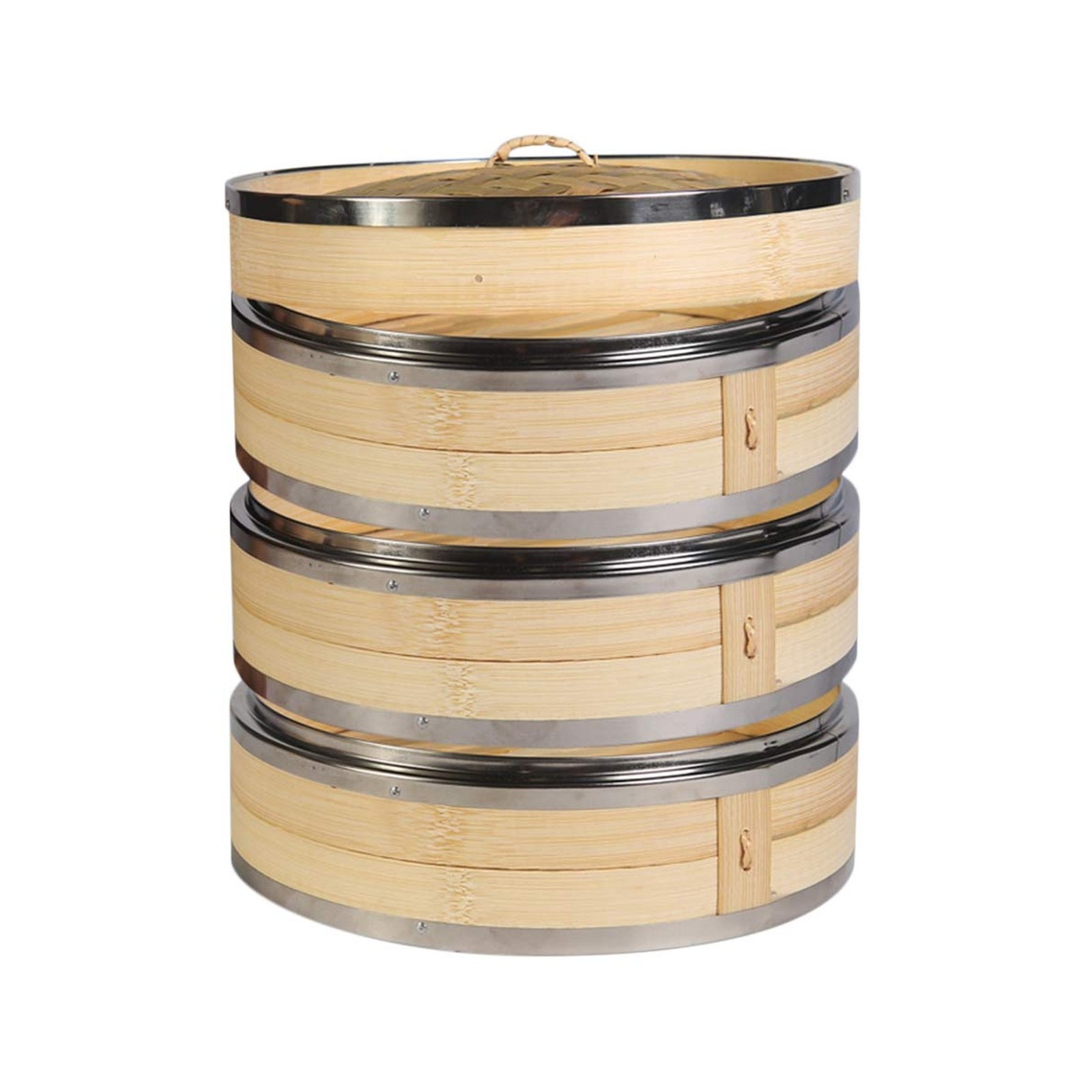 3 Tier Kitchen Bamboo Steamer with Double Stainless Steel Banding f... Fast Ship