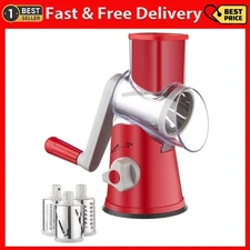 Brigii Rotary Cheese Grater Hand Crank, Cheese Shredder with 3 Drum Blades, Mand