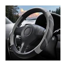 Car Steering Wheel Cover 14.5-15 Soft Leather Stylish Steering Black Gray