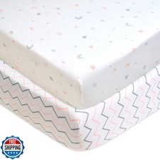 TL Care 2 Pack 100 Natural Cotton Fitted Crib Sheets 52" x 28" - Soft, Breat