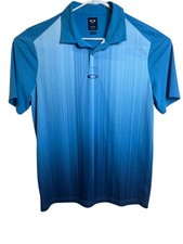 Oakley Polo Shirt Mens Medium Blue Gradient Stripe Golf Regular Fit Performance