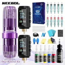 Complete Tattoo Machine kit for BeginnersRotary Tattoo Gun, 2 Batteries, 1600mAh