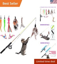 Interactive Fishing Rod Cat Wand with 8 Plush Refills for Indoor/Outdoor Fun