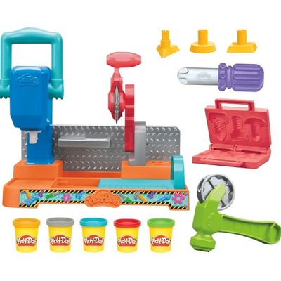 Play-Doh Werkbank Spielset, 5 x 56 g Dosen Modelliermasse, bunten Farben ab 3 J.