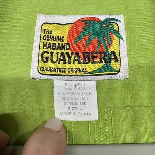 VTG Guayabera Shirt Mens L Green Zip Up Cuban Latino Pockets Embroidered Haband - Picture 5 of 8