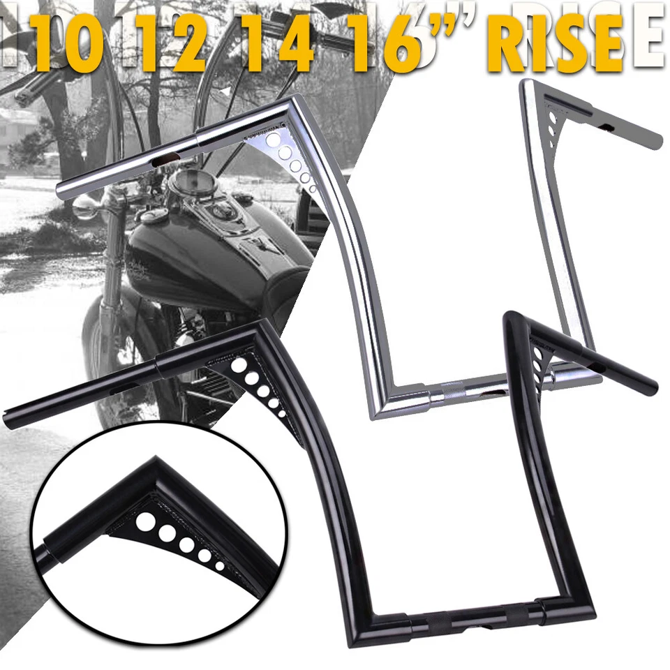 Rise 10" 12 14" 16" APE Hanger Handlebar For Harley Softail Dyna Road King Glide - Image 3 of 4