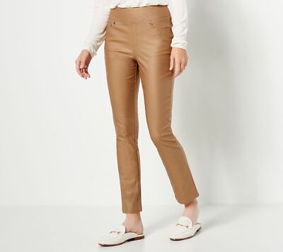 Belle by Kim Gravel Coated Twill Slim Straight Pants Mocha 30 New