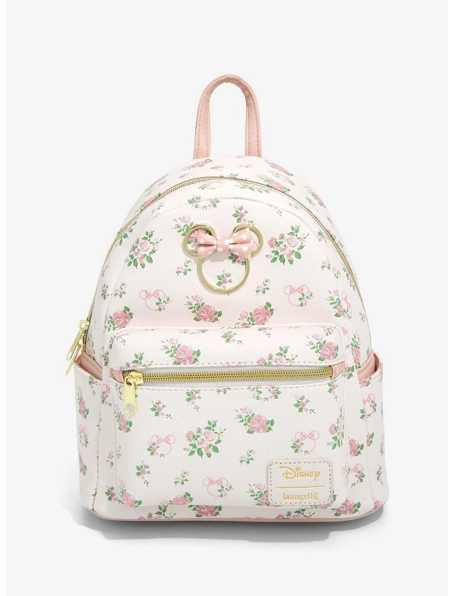 Minnie Mouse Pastel Pink Floral Mini Backpack Loungefly Disney Keychain NEW