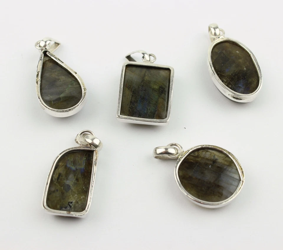 Labradorit Anhänger Echte Edelstein gefasst in 925 Silber Grau mit blau Schimmer - Bild 2 von 2