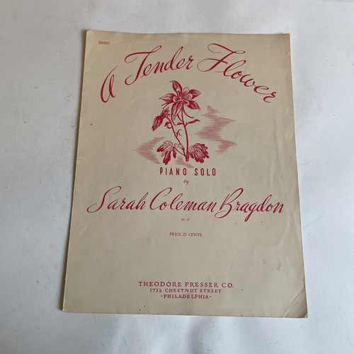 Vintage 1940 Sheet Music: A Tender Flower - Piano Solo by Sarah Coleman Bragdon