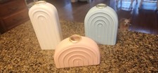 3 differenr size Vases. Pink, green and aqau
